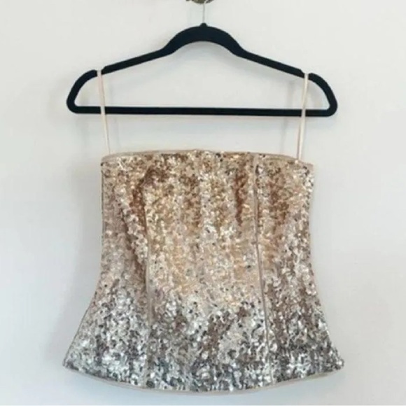 White House | Black Market NWT Ombre Mixed Metallic Sequin Bustier Size14 - Picture 2 of 4